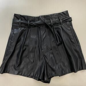 Zara Faux Leather Shorts Womens Large Black Paperbag High Waist Vegan Retro 32x3